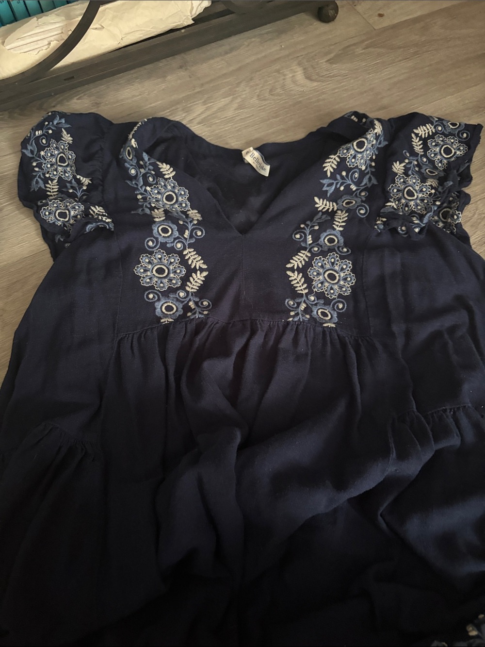 Belle Isle Navy Blue Embroidered Mini Dress